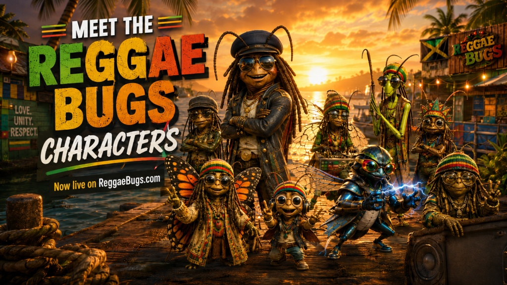 The Tribbie Dem dressed in styles inspired by the original Reggae Bugs crew