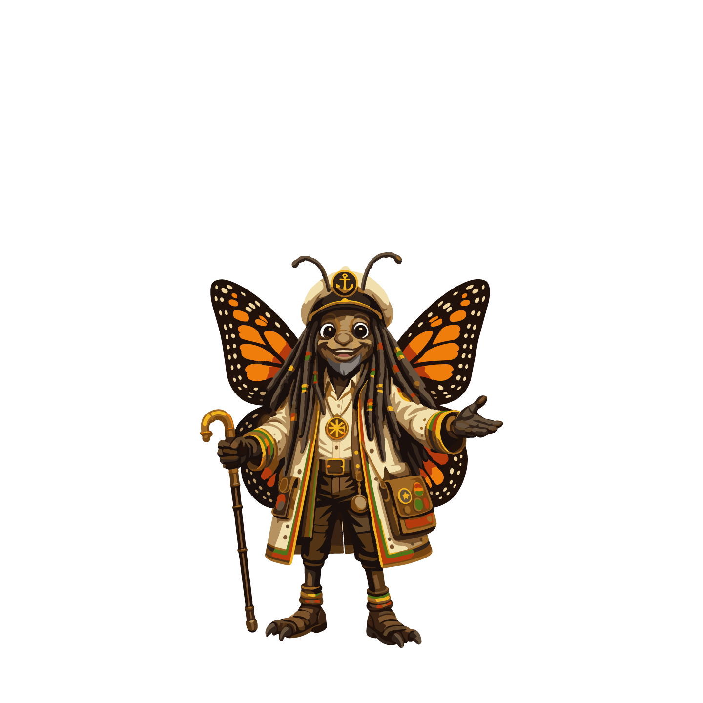Captain Big Ship, the Reggae Bugs traveling musician and storyteller in captain’s clothing.