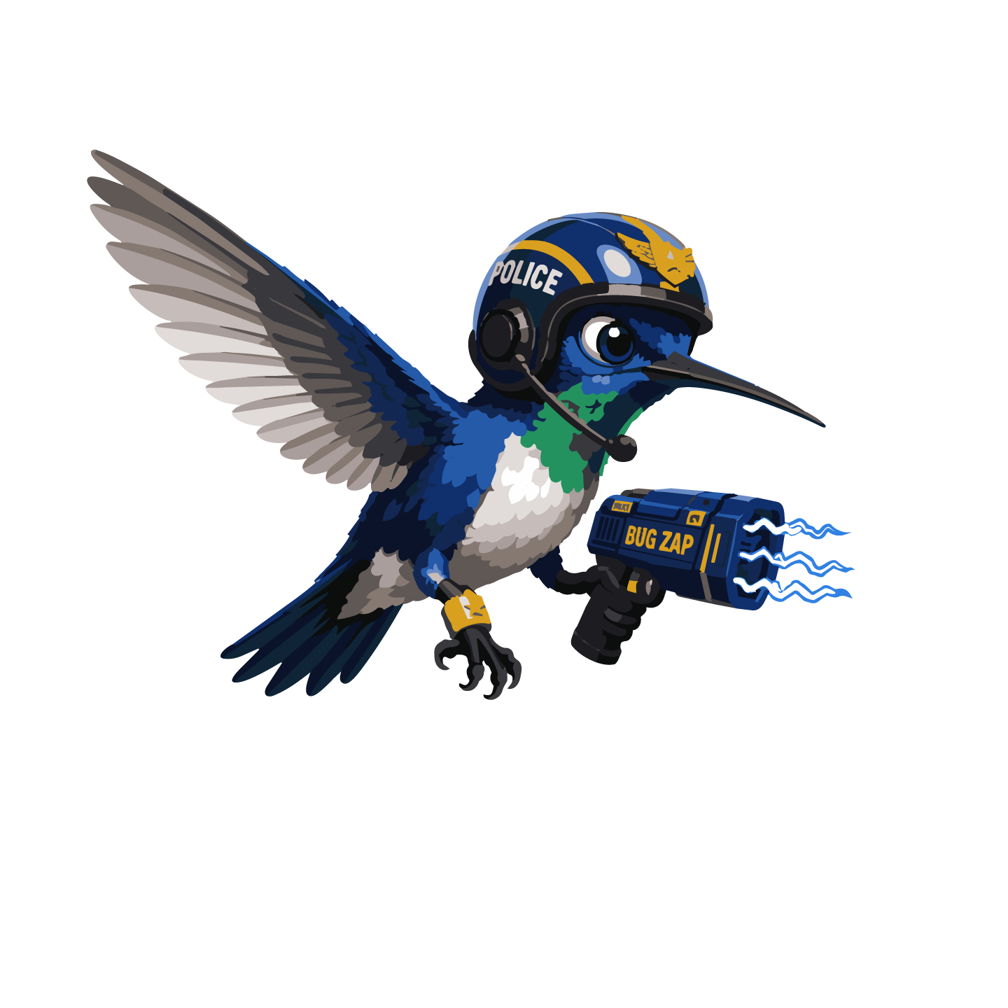 Chopper, the Reggae Bugs Air Patrol lieutenant in navy-and-gold flight gear.