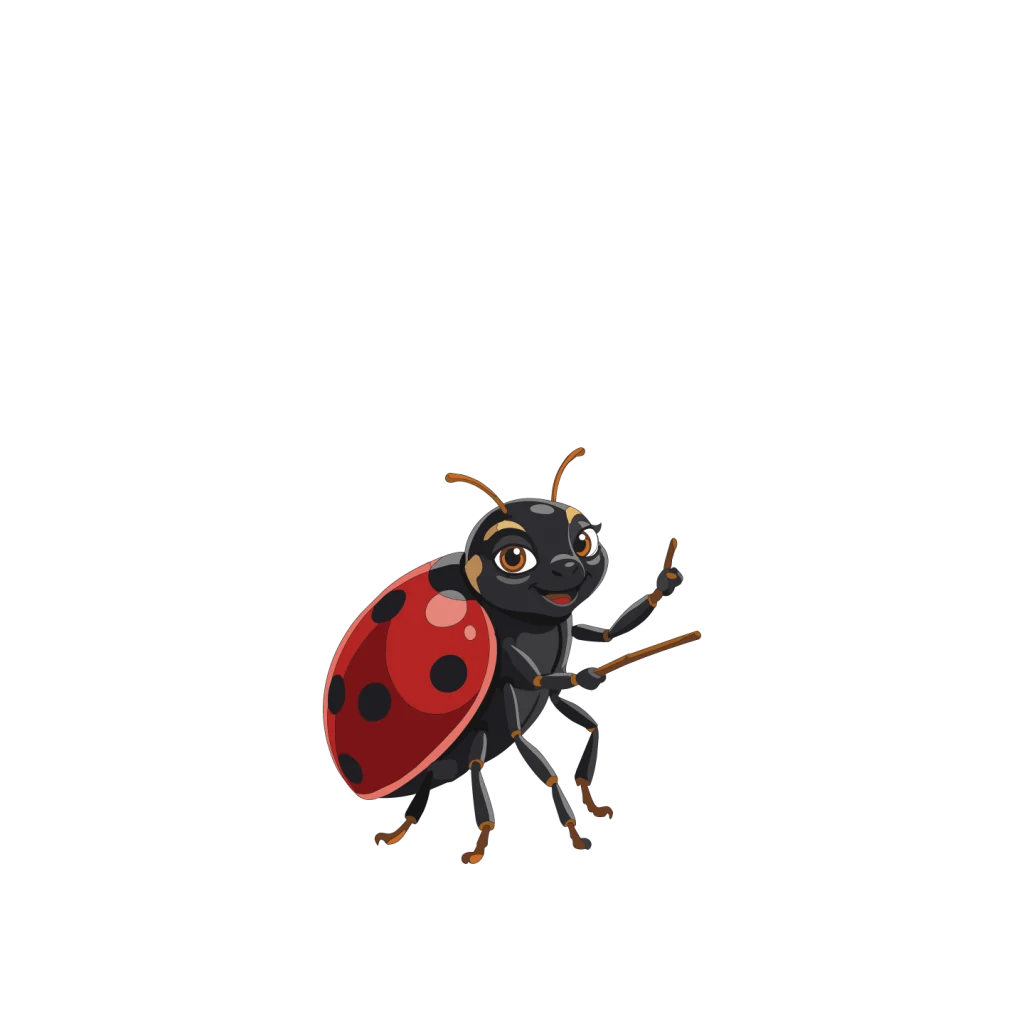 Dottie Bars, the Reggae Bugs ladybug rhythm teacher, holding her pointer.